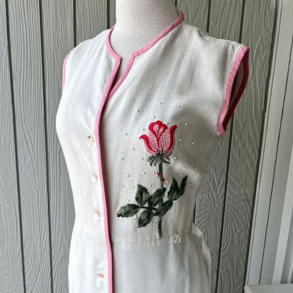 Vintage 1950s R&K Originals Rose Embroidered Dress – Union, Belted, M - Picture 11 of 16
